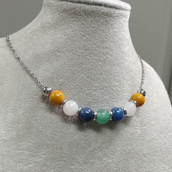 Mookaite Jade Aventurine Beaded Necklace Natural Gemstone Stainless-Steel 19.5" - Picture 7 of 11